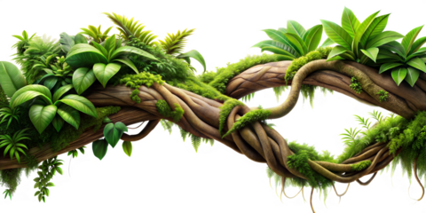 twisted jungle branch growing plants on a transparent background