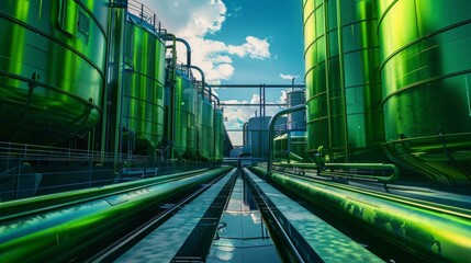 Obraz premium Green hydrogen energy facility. Green Hydrogen renewable energy production pipeline. Green hydrogen gas for clean electricity