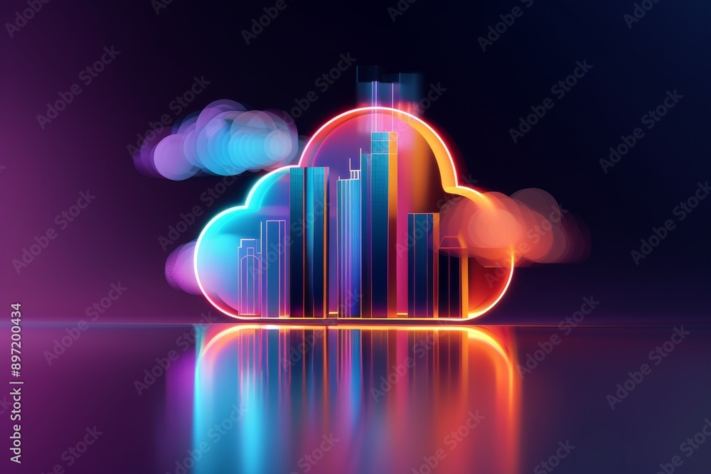 Poster the bustling energy and technological sophistication associated with cloud computing technology.