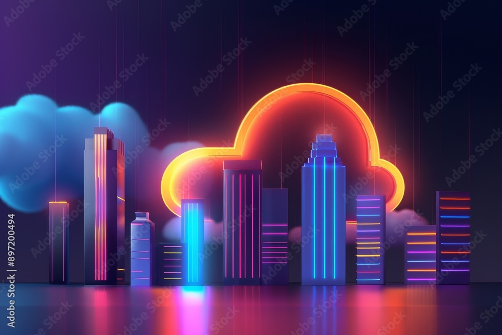 Poster the bustling energy and technological sophistication associated with cloud computing technology.