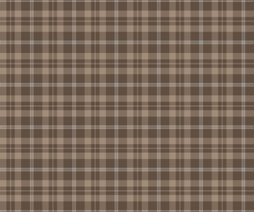 Plaid fabric pattern, brown, white, seamless for textiles and design clothing, skirts, pants, aprons, tablecloths, blankets or decorative fabrics. Vector illustration.