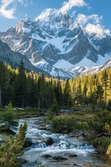 Mountain range with snow-capped peaks