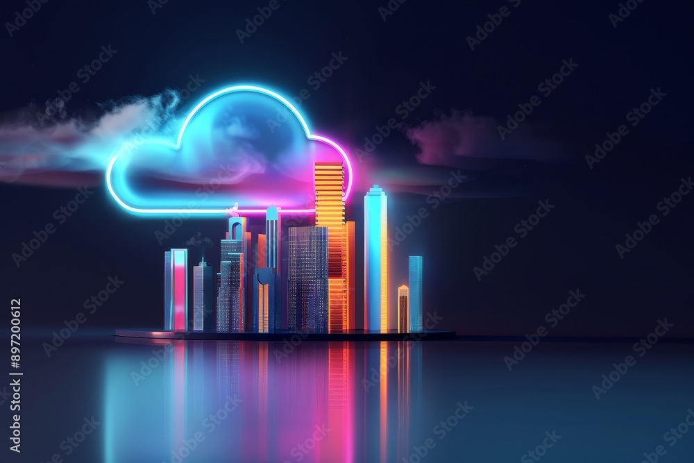 Aufkleber the bustling energy and technological sophistication associated with cloud computing technology.