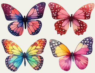 set with a variety of bright butterflies in a watercolor style