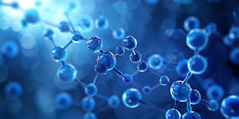 Blue molecular structure illustration showcasing interconnected elements for science and technology concepts.