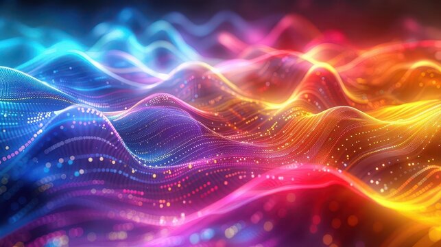 Colorful light spectrum dynamics, vibrant wave patterns, electromagnetic spectrum energy, radiant light waves, uhd, copy space for text,