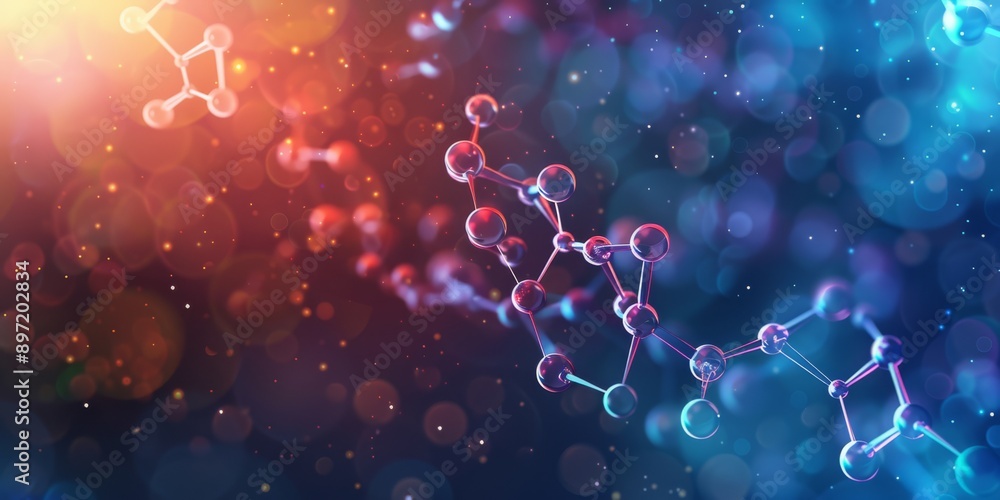 Poster abstract scientific visualization showcasing colorful molecular structures with a vibrant background