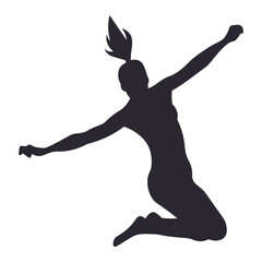 Woman jump silhouette illustration. Female expression happy, fun, excited, success.