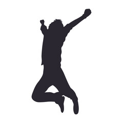 Woman jump silhouette illustration. Female expression happy, fun, excited, success.