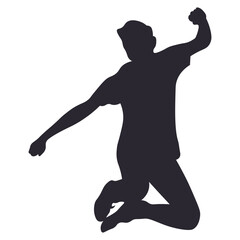 Woman jump silhouette illustration. Female expression happy, fun, excited, success.