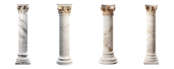Greek marble pillar column collection isolated on transparent background