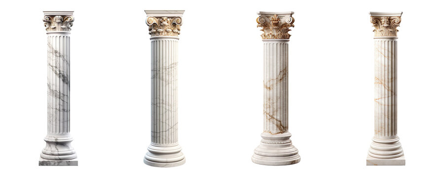 Greek marble pillar column collection isolated on transparent background