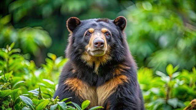 Fototapeta Spectacled bear in Colombian forest habitat, spectacled bear, Colombia, wildlife, endangered species, Andean bear