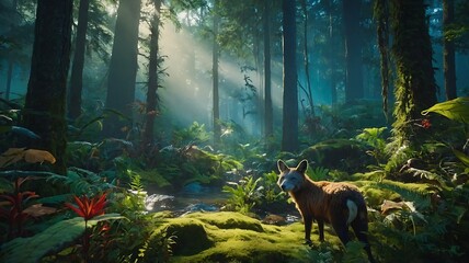 Whimsical Forest Scene with Enchanting Trees and Lush Foliage, Capturing the Magic of Nature and Fairy Tale Beauty