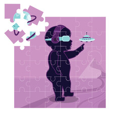 Jigsaw puzzle space cartoon games,vector illustrations