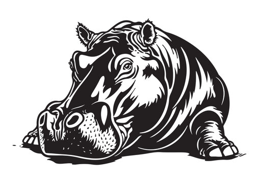 recommend clip art: black and white engrave isolated hippo vector illustration