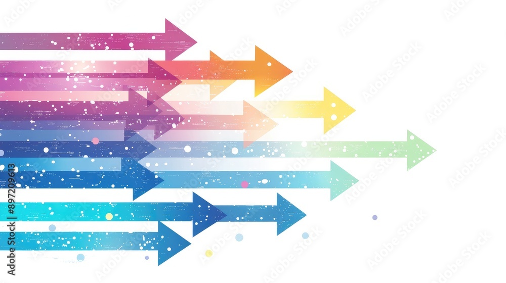 Poster series of arrows in a gradient color scheme, showing direction and movement, on a white background.