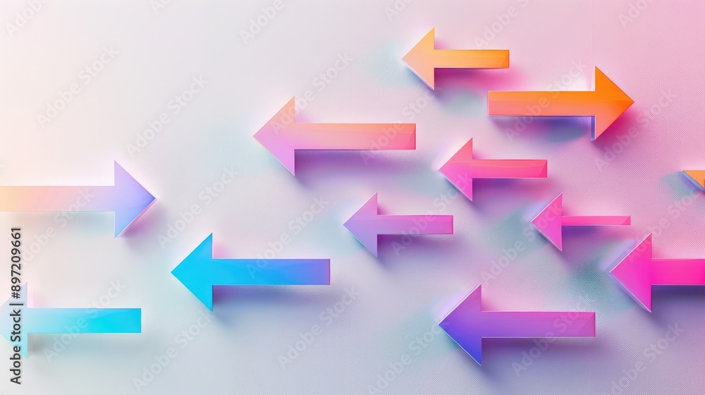 Poster series of arrows in a gradient color scheme, showing direction and movement, on a white background.
