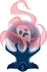 Cartoon Halloween magic ball. Isolated vector crystal globe of fortune teller, oracle and wizard. Paranormal glass sphere, glowing orb with magical lights, mystery glow, occult glass for prediction