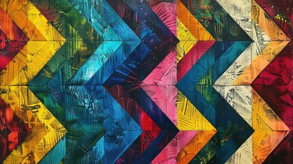 Fototapeta premium Series of arrows in a zigzag pattern, suggesting energy and dynamism, in bright colors.