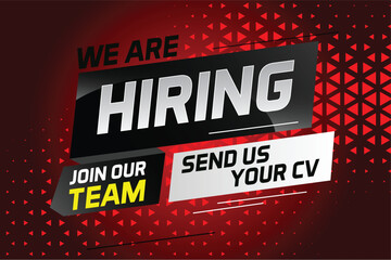Hiring recruitment design for banner poster. We are hiring lettering with geometric shapes lines. Vector illustration typographic. Open vacancy design template

