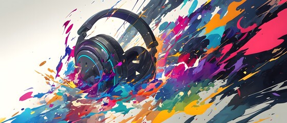 Fototapeta premium Headphones in Colorful Splashes.