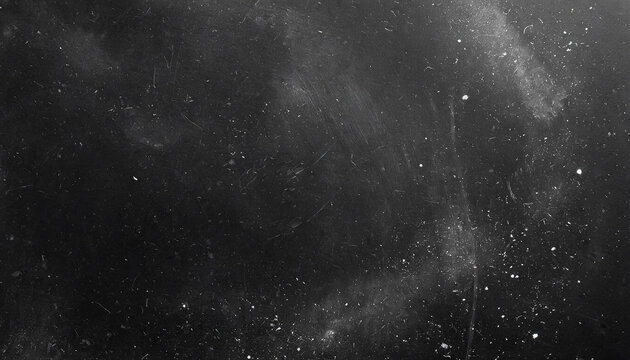 Abstract Dark Space Background with White Speckles and Subtle Scratches. Textured Black Surface Background with Copy Space