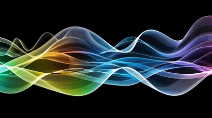 Naklejka premium Vibrant wavy lines on black abstract background, perfect for technology, energy, and motion themed designs