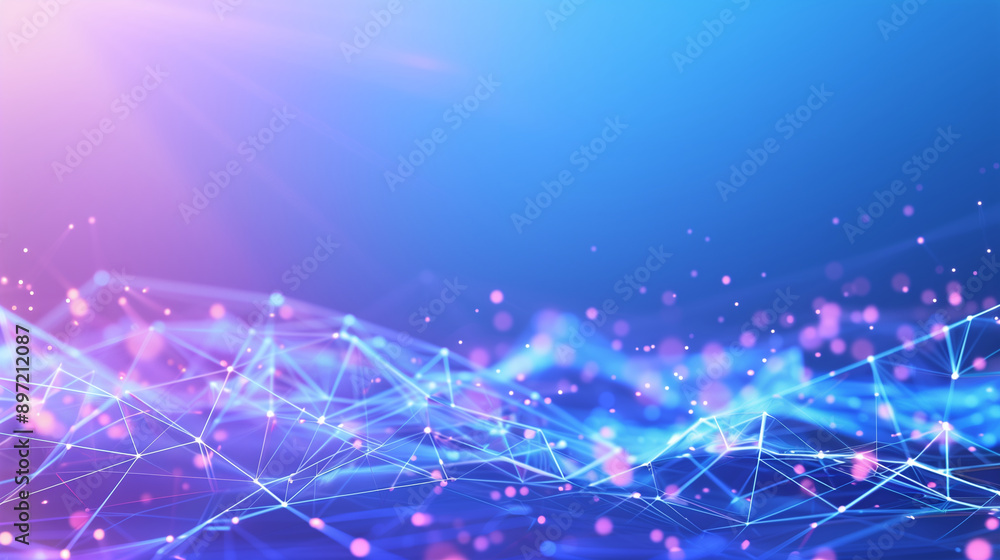 Poster an abstract digital landscape featuring interconnected network lines and geometric shapes with a vib