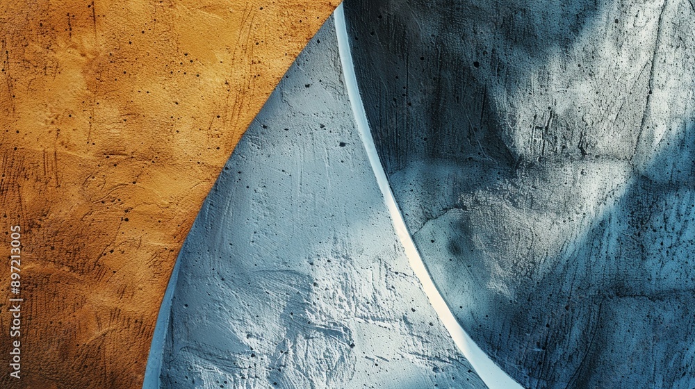 Poster minimalist abstract background showing a curved shape dividing a blue and yellow wall, creating a mo