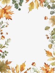 leaves, flowers and nuts decorations on white background with space for your text or picture