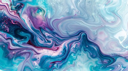 Obraz premium Colorful pattern created by acrylic paint flowing and mixing in blue, purple, and white on abstract background