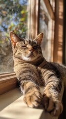Cat lounging on a sunny windowsill