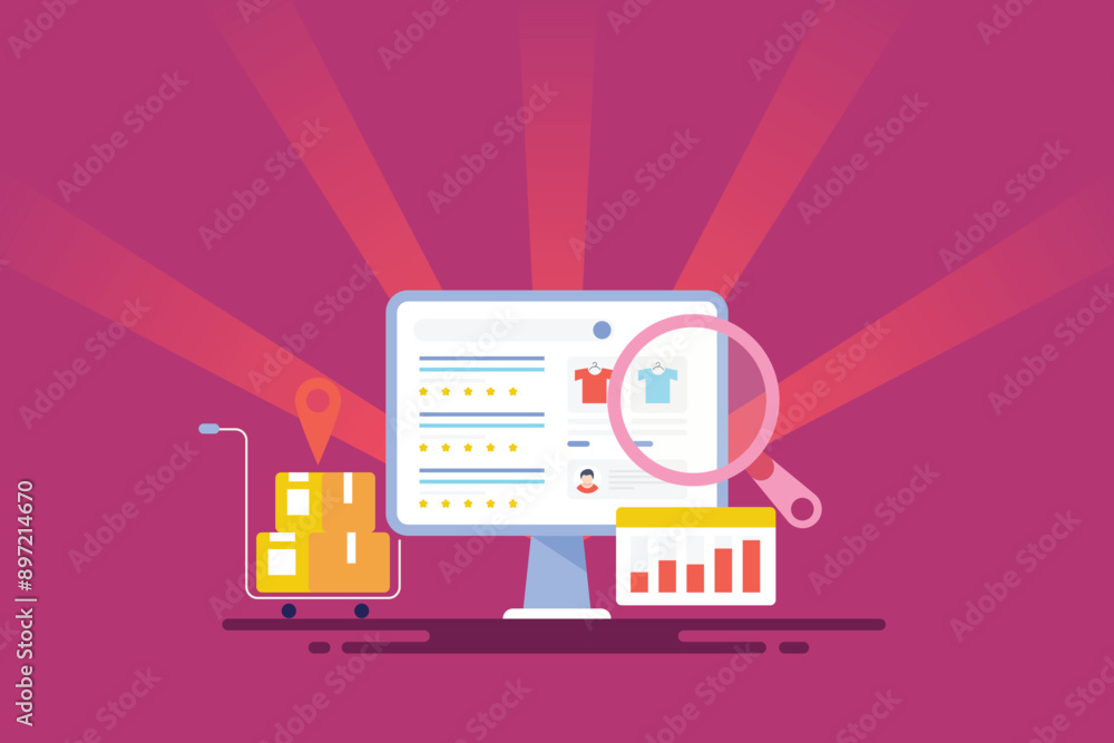 Poster ecommerce website link and product with price and star rating display on search engine, online shopp