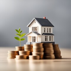 house model on money coins saving for concept investment 
