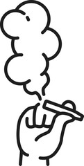 Cannabis smoking line icon of marijuana CBD or weed extract, vector symbol. Medical cannabis or marijuana drug smoke line icon of hand with cigarette for cannabis store and medicinal CBD
