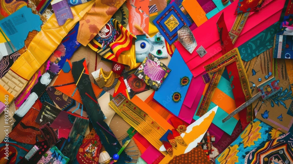 Aufkleber vibrant collage background featuring a mix of patterns and textures creates a lively and dynamic com