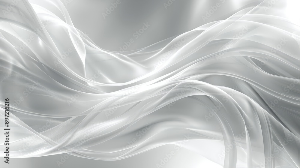 Aufkleber fluid and graceful abstract waves in white and gray, creating a serene and elegant background with a