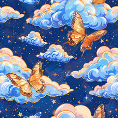 Fototapeta premium Butterflies and flowers and the sky