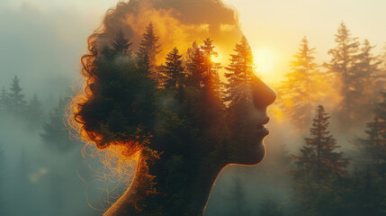 Silhouette of a woman with a forest