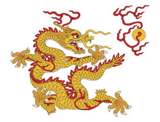 Obraz premium Traditional Chinese dragon. Dragon on the Nine Dragon Wall of the Forbidden City in Beijing. Year of the Dragon. Vector line drawing color illustration.