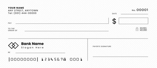  Blank check, bank cheque design, vector format