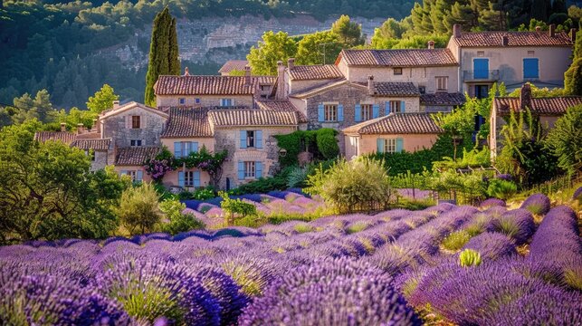 The picturesque countryside of Provence, France, with lavender fields and charming villages.