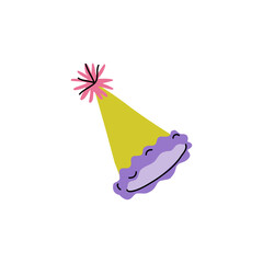 Party hat with pompon. Flat trendy vector clipart isolated on white background