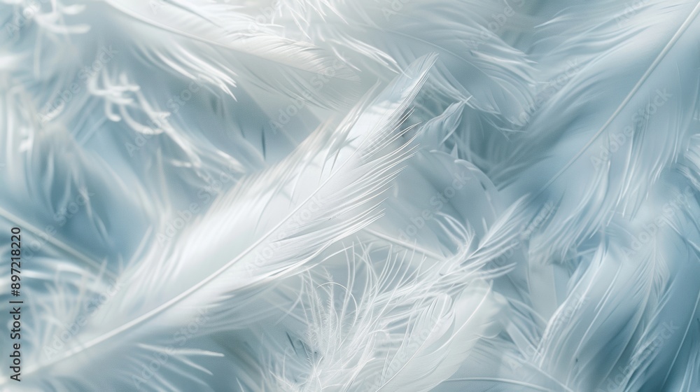 Poster a close-up image of soft white feathers, showcasing their delicate texture and intricate details, ev