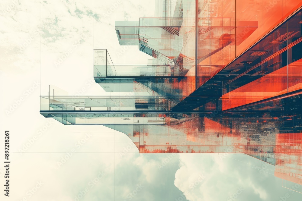 Poster an abstract image featuring a building with a sky in the background, showcasing unique architectural