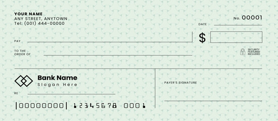  Blank check with decorative pattern design, bank cheque design, vector format