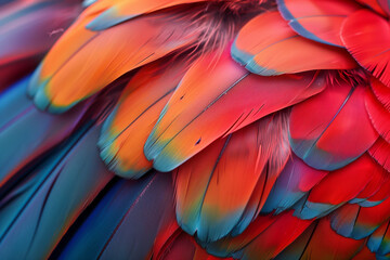 Obraz premium bird feathers, vibrant colors, feather texture, close-up, exotic bird, colorful plumage, nature detail, bird photography, feather pattern, avian beauty, multicolored feathers, macro photography