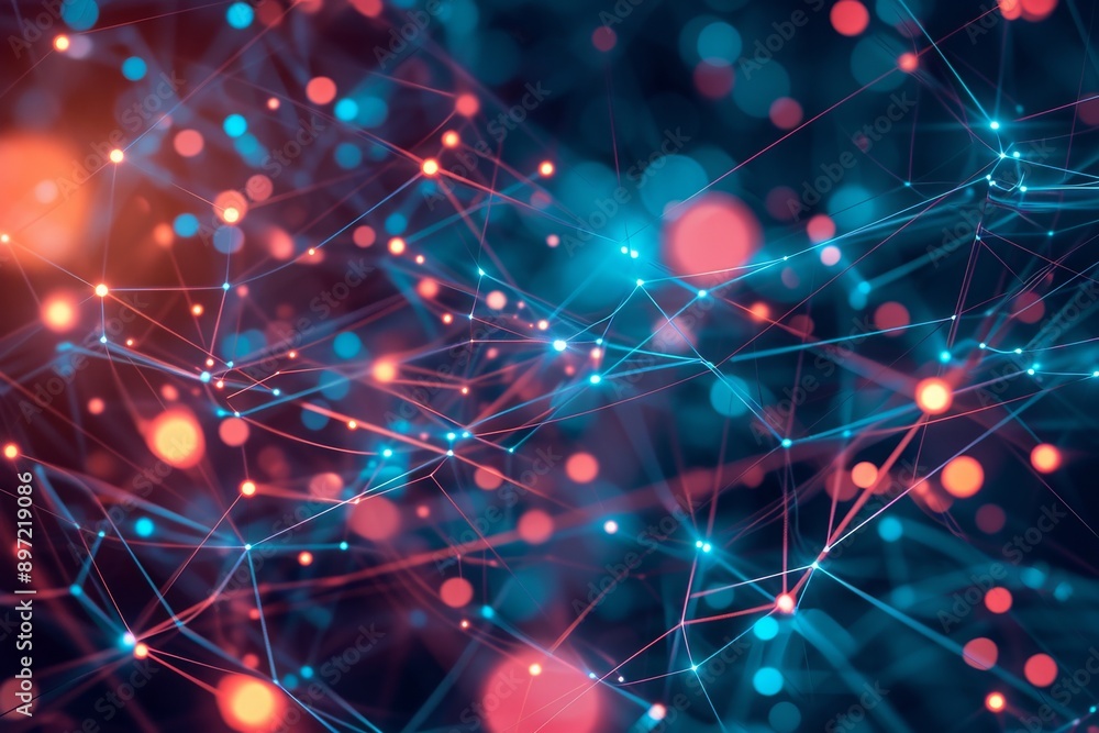 Poster this photo showcases a vibrant blue and red background covered with a multitude of dots in various s
