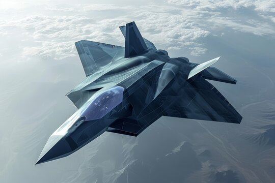 A photo capturing a fighter jet soaring through a cloudy sky, showcasing its power and agility, Futuristic fighter aircraft concept with invisible technology, AI Generated